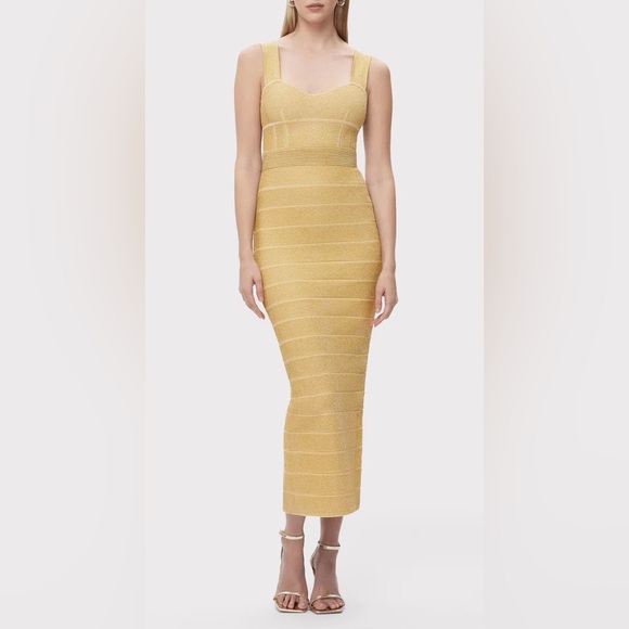 Herve Leger Textured Lurex Sweetheart Gown Metallic Gold NWT Herve Leger Textured Lurex Sweetheart Gown Metallic Gold NWT
